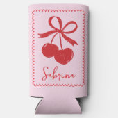 Cherry On Top Pink & Red Hand Drawn Bridal Shower スリム缶クーラー (裏面)