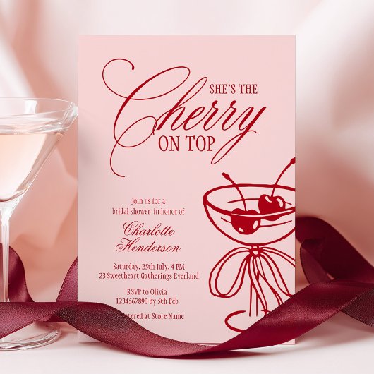 Cherry on Top Red Stripes Bridal Shower Invitation 招待状