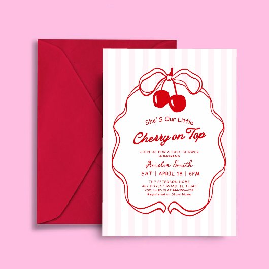 Cherry On Top Valentines girl Baby shower 招待状