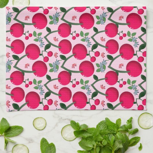 Cherry pattern  キッチンタオル (折り畳み)