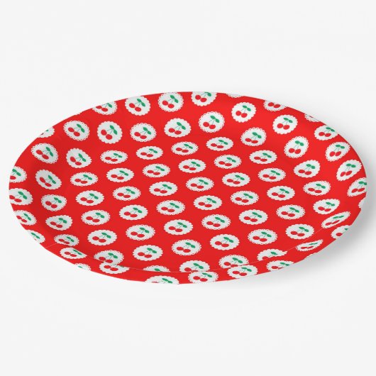 Cherry Pattern – Retro Fruit Gift & Decor ペーパープレート (アングル)