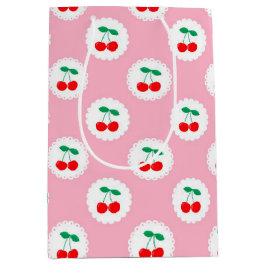 Cherry Pattern – Retro Fruit Gift & Decor ミディアムペーパーバッグ