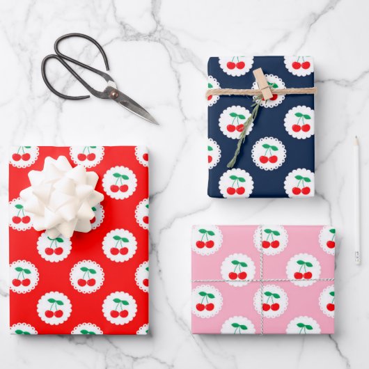 Cherry Pattern – Retro Fruit Gift & Decor ラッピングペーパーシート (正面)