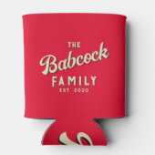 Cherry Picking Pink Retro Family Name & Year 缶クーラー (裏面)