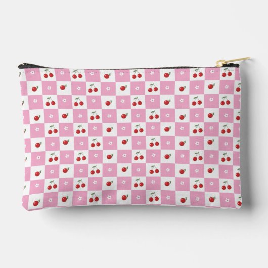 Cherry Pink And White Gingham Pattern Zipper Pouch アクセサリーポーチ (裏面)