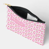 Cherry Pink And White Gingham Pattern Zipper Pouch アクセサリーポーチ (見開き)