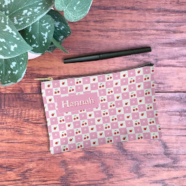Cherry Pink And White Gingham Pattern Zipper Pouch アクセサリーポーチ