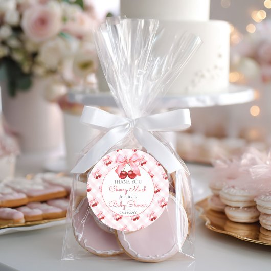 Cherry Pink Bow Baby Shower ラウンドシール