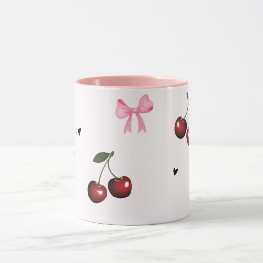 Cherry & Pink Bows Pattern - Coquette Aesthetic マグカップ (中央)