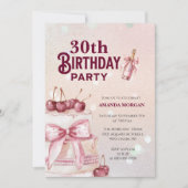 Cherry Pink Cake Birthday Party 招待状 (正面)