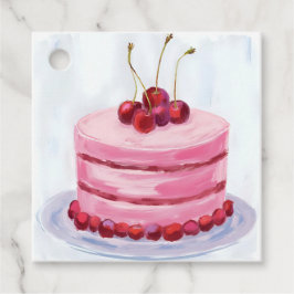 Cherry Pink Cake Watercolor Celebration Party フェイバータグ