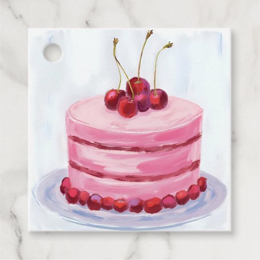 Cherry Pink Cake Watercolor Celebration Party フェイバータグ (正面)