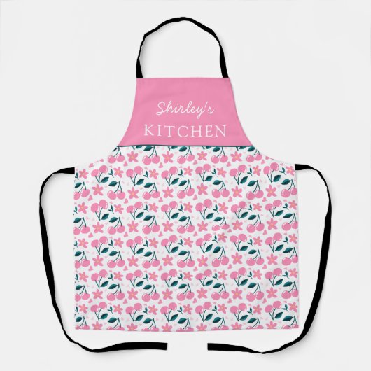 Cherry Pink Personalized Apron | Custom Name Apron エプロン (正面)