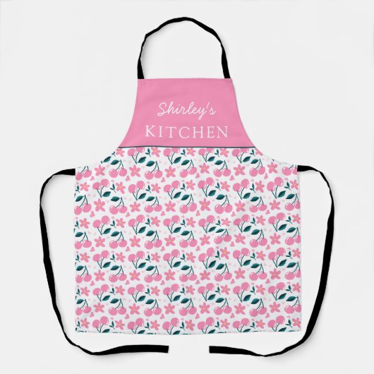 Cherry Pink Personalized Apron | Custom Name Apron エプロン (正面)