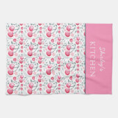 Cherry Pink Personalized Tea Towel | Custom Name K キッチンタオル (横)