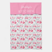 Cherry Pink Personalized Tea Towel | Custom Name K キッチンタオル (縦)