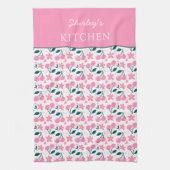 Cherry Pink Personalized Tea Towel | Custom Name K キッチンタオル (縦)