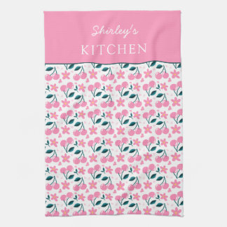 Cherry Pink Personalized Tea Towel | Custom Name K キッチンタオル