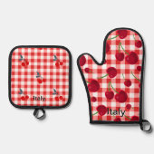 Cherry print pot holders - Italian kitchen  鍋つかみ&鍋敷きセット (正面)