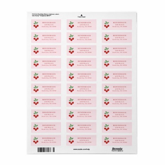 Cherry Red and Pink Return Address ラベル (フルシート)