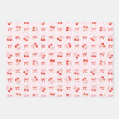 Cherry Red Coquette Bow Girly Wrapping Paper Set ラッピングペーパーシート (正面)