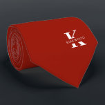 Cherry Red Elegant Monogram   Name | Two-Sided ネクタイ<br><div class="desc">An elegant necktie featuring a bold white monogram across a Cherry Red background.  On top of this monogram sits your first or last name spelled out in all capitals.  Over 40  unique colors are available in both one-sided and two-sided versions. You can browse them by clicking the collection link.</div>