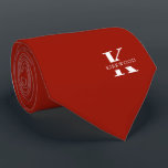 Cherry Red Elegant Monogram   Name | Two-Sided ネクタイ<br><div class="desc">An elegant necktie featuring a bold white monogram across a Cherry Red background.  On top of this monogram sits your first or last name spelled out in all capitals.  Over 40  unique colors are available in both one-sided and two-sided versions. You can browse them by clicking the collection link.</div>