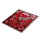 Cherry red faux relief Art Nouveau Hummingbird L タイル (側面)