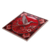 Cherry red faux relief Art Nouveau Hummingbird R タイル (側面)