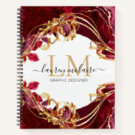 Cherry Red & Gold Monogram Name Script Notebook ノートブック