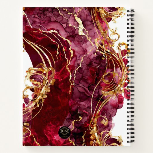 Cherry Red & Gold Monogram Name Script Notebook ノートブック (裏面)