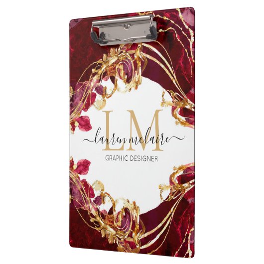 Cherry Red & Gold Monogram Script クリップボード (左)