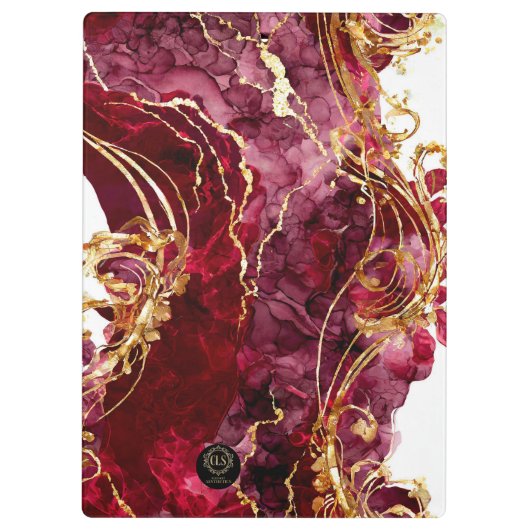 Cherry Red & Gold Monogram Script クリップボード (裏面)
