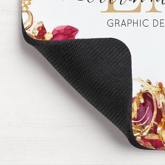 Cherry Red & Gold Monogram Script マウスパッド (コーナー)