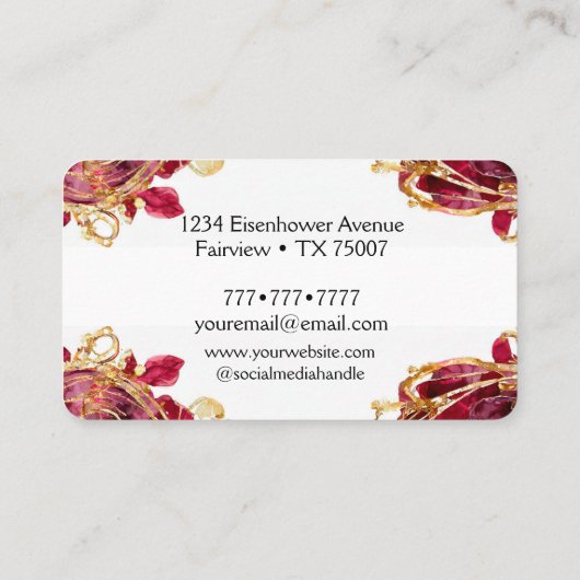 Cherry Red & Gold Monogram Script 名刺 (裏面)