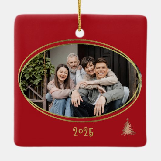 Cherry Red Green Pink & Gold Christmas Trees  セラミックオーナメント (裏面)