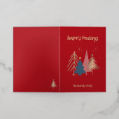 Cherry Red Green Pink & Gold Christmas Trees 箔グリーティングカード (外側レイダウン)