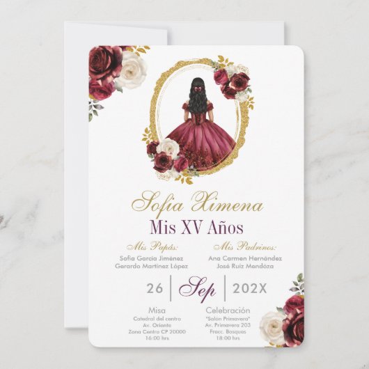 Cherry Red Quinceañera Invitation 招待状 (正面)