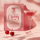 Cherry Red Stripes Bridal Shower 招待状