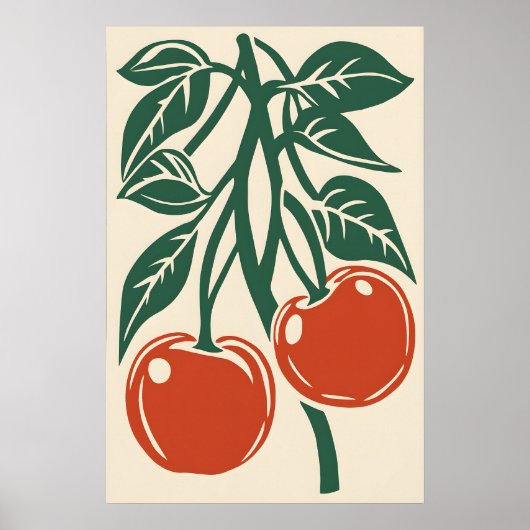 Cherry Retro Art Print - Kitchen Wall - Instant ポスター (正面)