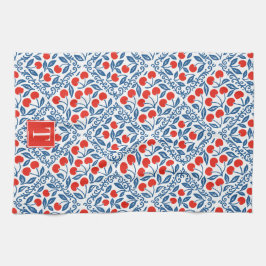 Cherry Rustic Farmhouse French Country Monogram キッチンタオル