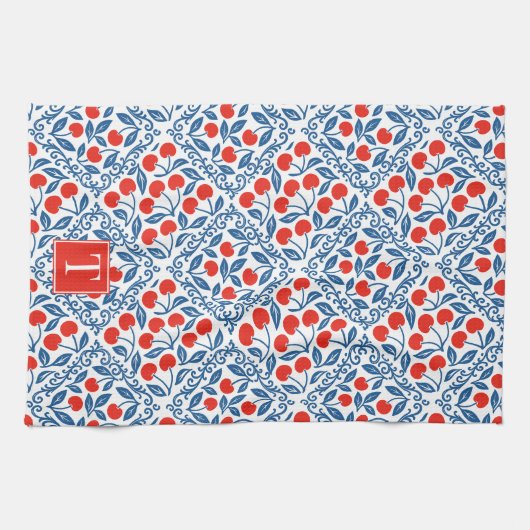 Cherry Rustic Farmhouse French Country Monogram キッチンタオル (横)