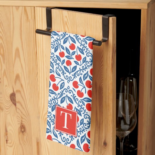 Cherry Rustic Farmhouse French Country Monogram キッチンタオル (三つ折り)