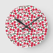 Cherry Seamless Pattern, Red Fruit Pattern,  ラウンド壁時計 (正面)
