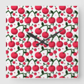 Cherry Seamless Pattern, Red Fruit Pattern, Cute C スクエア壁時計 (正面)
