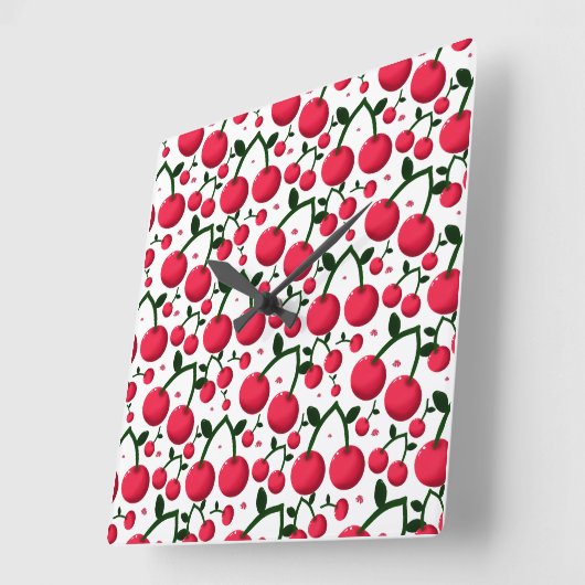 Cherry Seamless Pattern, Red Fruit Pattern, Cute C スクエア壁時計 (傾斜)