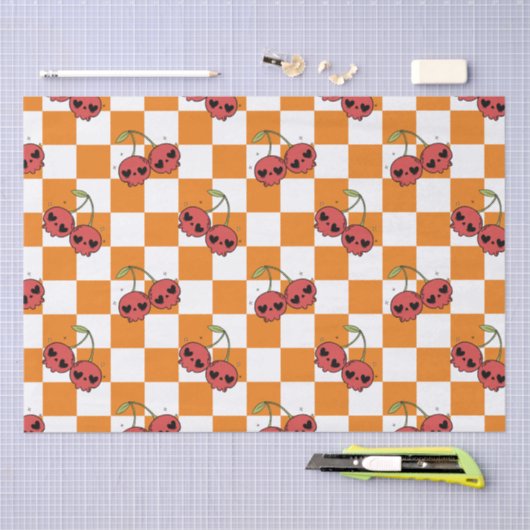 Cherry Skull Checkerboard – Alt Aesthetic 薄葉紙 (クラフト)