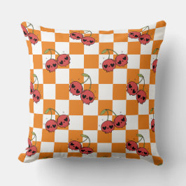 Cherry Skull Checkerboard – Cute Kawaii Vibes クッション