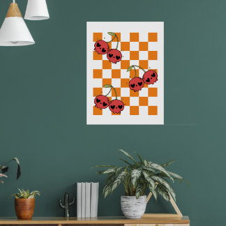 Cherry Skull Checkerboard – Punk Wall Art ポスター