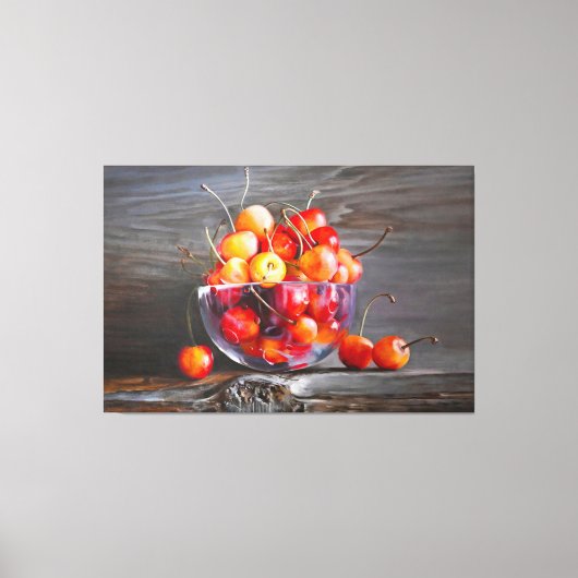 Cherry Still Life in Glass Stretched Canvas Print キャンバスプリント (正面)